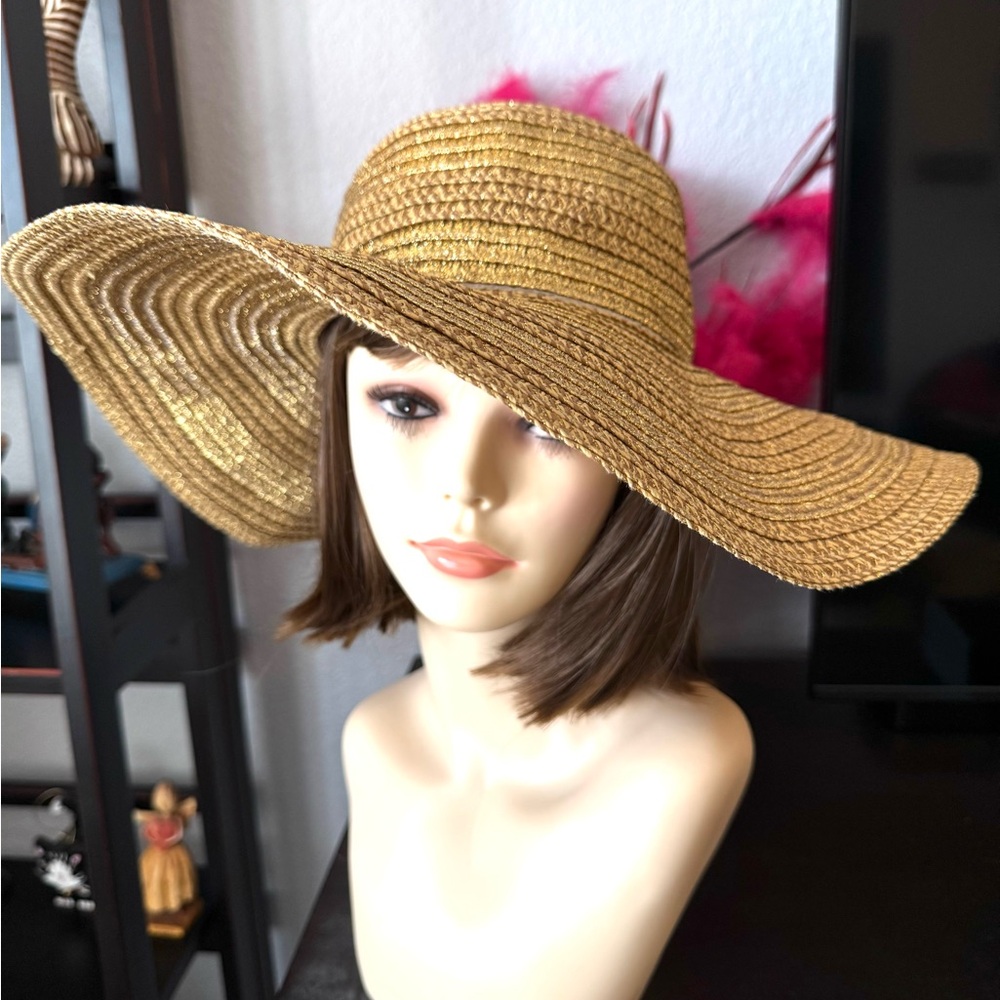 August Hat Co Gold Striped Wide-Brimmed Sun Hat View 2